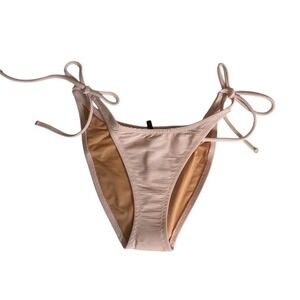 J Crew Pink Ribbed Curved Waist Cheeky Bikini Bottom - Small - Style BE805